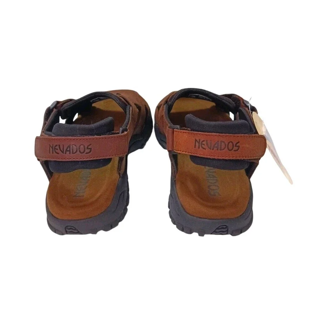 NEW Nevados Brown Leather Sandals Mens 10 Outdoor Fishing Hiking Adjustable Box
